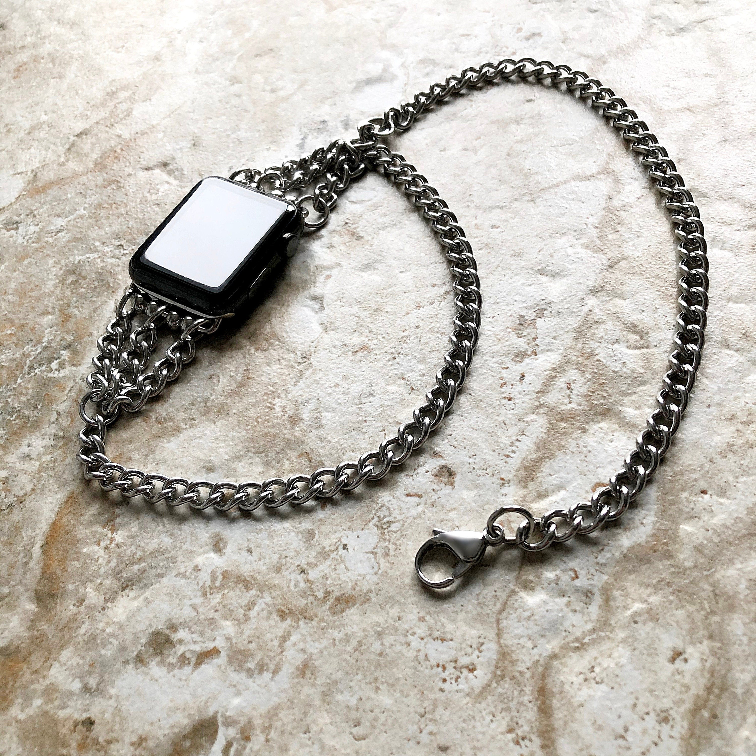 Apple Watch Ultra 2 9 8 7 6 5 4 3 2 1 Series 38mm 40 41 42 44mm 45mm 49mm Wave Links Silver St Steel Bracelet Handmade Band Fashion Jewelry